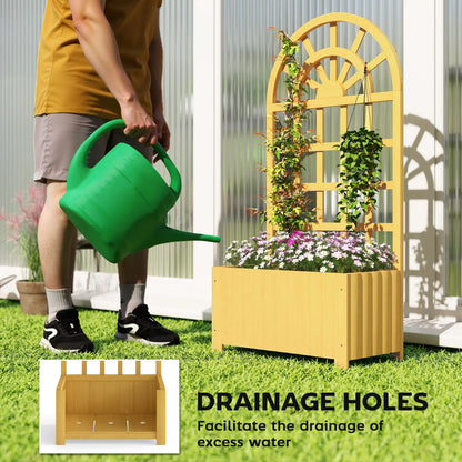 Wooden Raised Garden Bed With Lattice Trellis, Outdoor Elevated Planter Box Wooden Planter Boxes at Gallery Canada