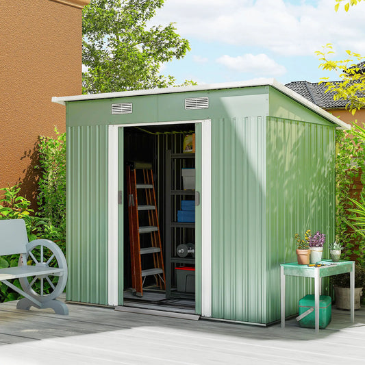 7'x4' Metal Patio Storage Shed, Garden Tool Utility, Light Green Sheds Light Green at Gallery Canada
