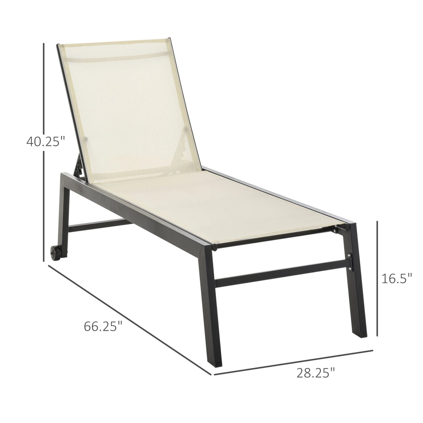 Outdoor Lounge Chair, 5-Position Reclining Backrest, 2 Wheels, Cream White Lounger Chairs at Gallery Canada