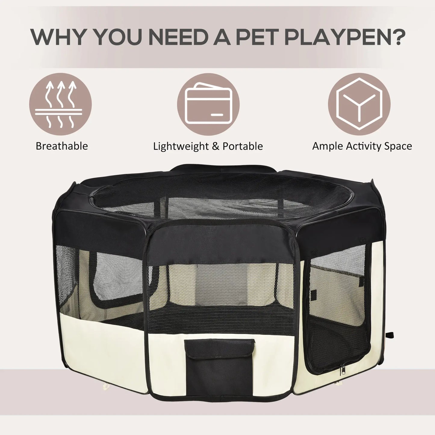 49.2-Inch Soft Folding Dog Playpen, Outdoor Pet Pen with Bag Houses, Kennels & Pens at Gallery Canada