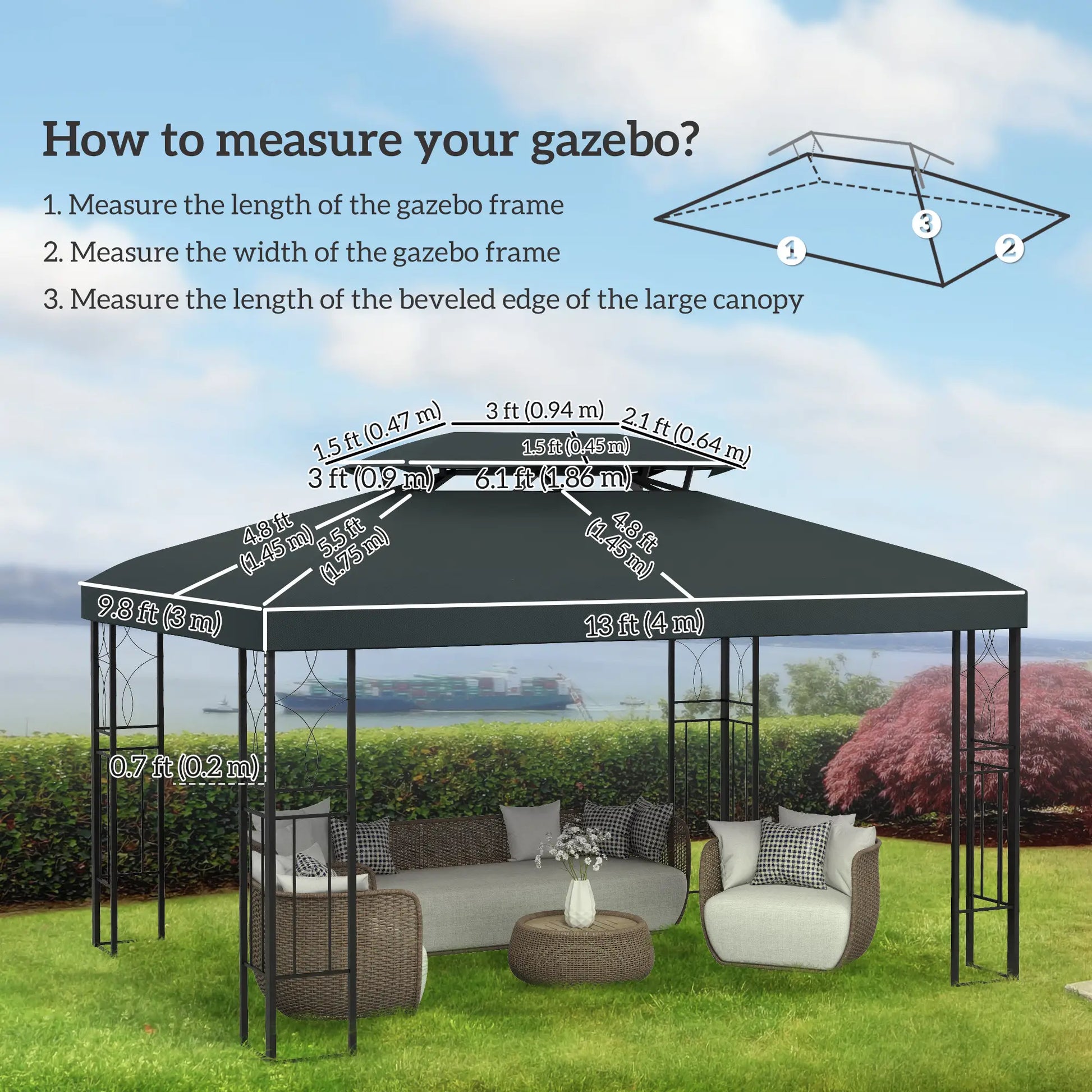 13' x 10' Gazebo Replacement Canopy, 2 Tier Top UV Cover, Grey Gazebo Canopy Replacement at Gallery Canada