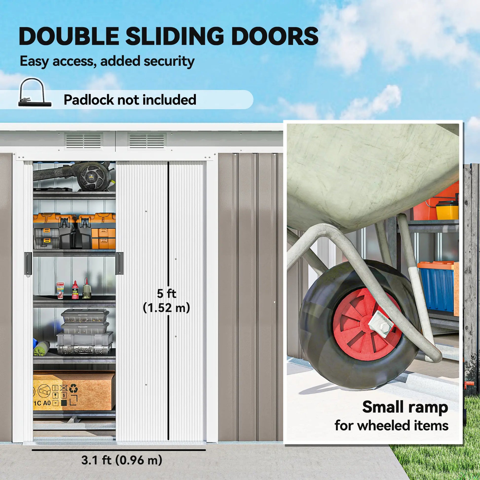 9' x 4' Metal Storage Shed, Foundation Kit, Ventilation, Light Grey Sheds at Gallery Canada