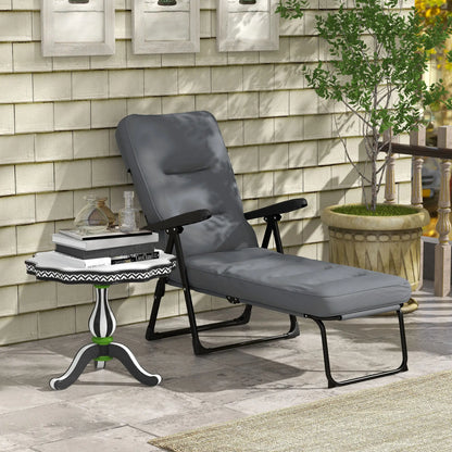 Outdoor Lounge Chair with Padded Cushion, Folding Reclining, Light Grey