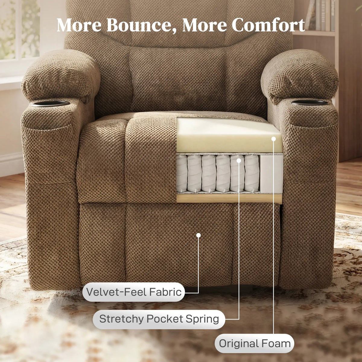 Electric Lift Recliner Chair, Massage, Side Pockets, Cup Holders, Remote, Brown Electric Power Lift Chairs at Gallery Canada