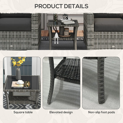 20" Patio Wicker Coffee Table, Outdoor PE Rattan Two-tier Side Table, Mixed Grey, Grey Patio Side Tables at Gallery Canada