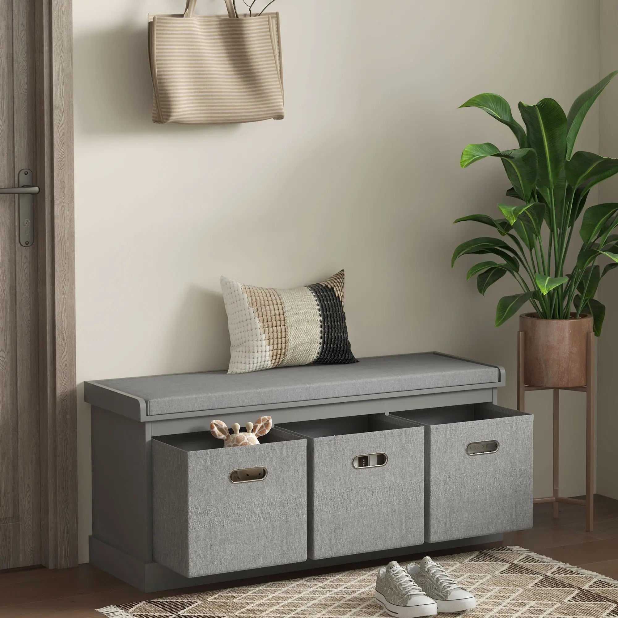 Shoe Storage Bench with Seat, 3 Fabric Drawers, Grey Shoe Storage Cabinets & Racks at Gallery Canada