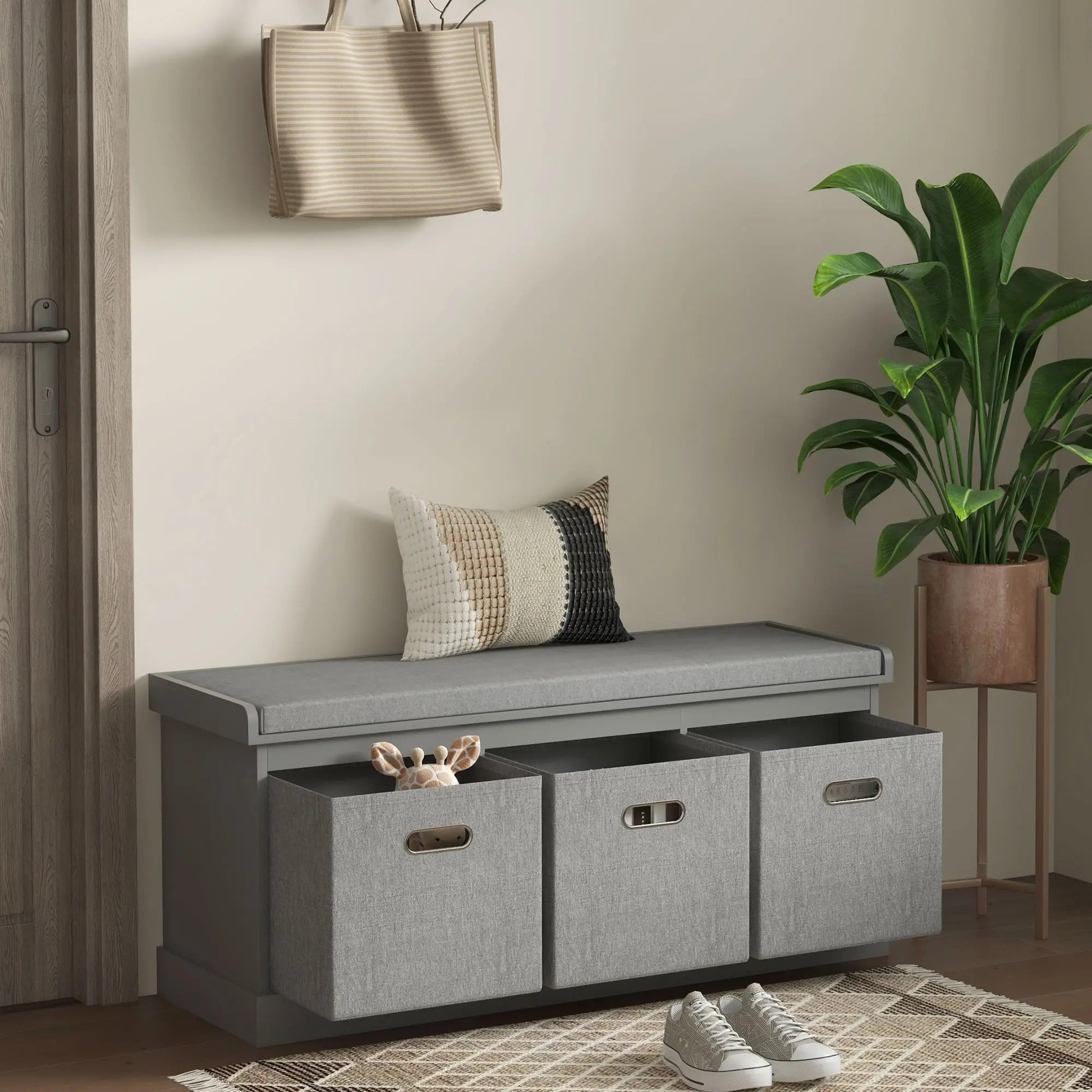 Shoe Storage Bench with Seat, 3 Fabric Drawers, Grey Shoe Storage Cabinets & Racks at Gallery Canada
