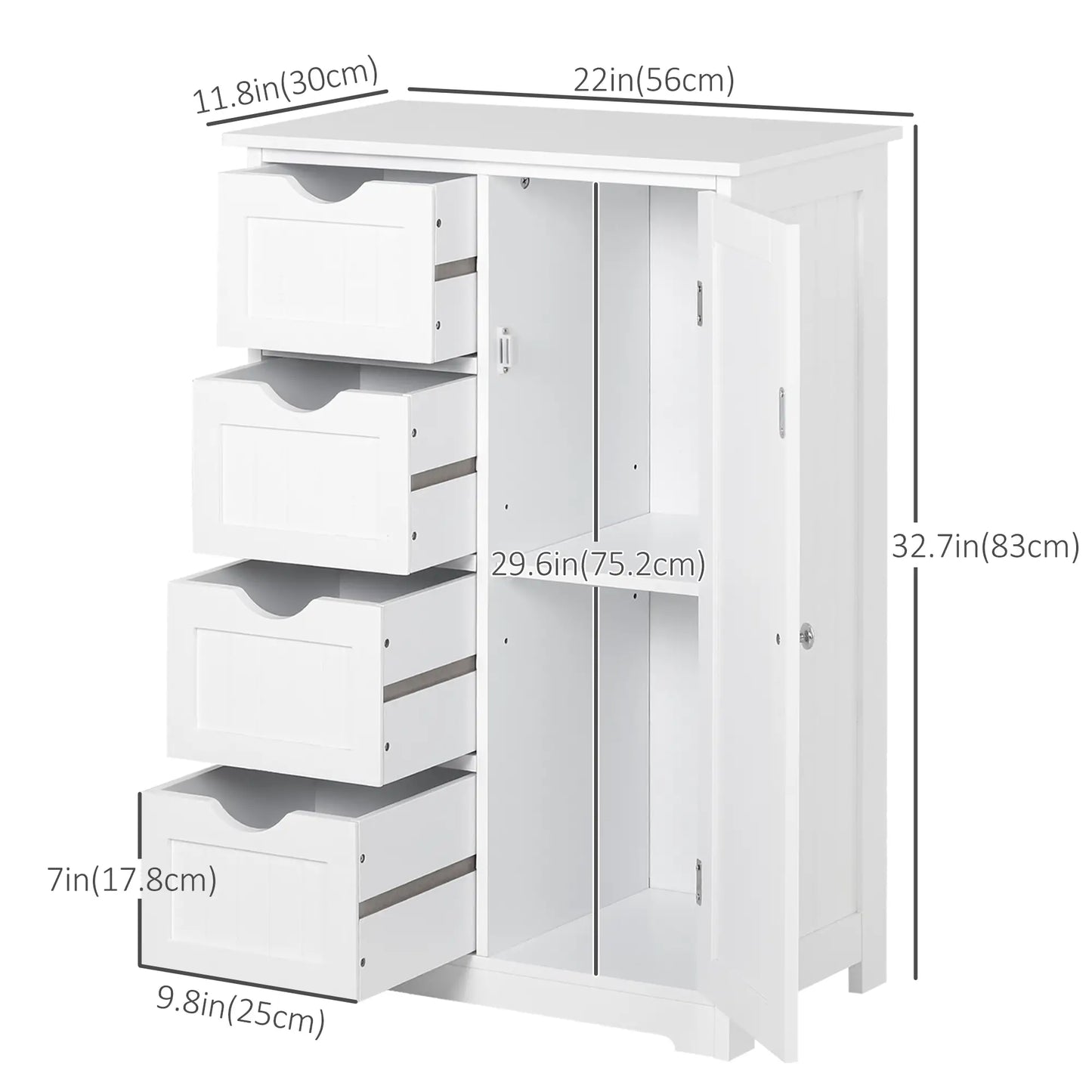 Bathroom Storage Cabinet, Adjustable Shelf, 4 Drawers, White Bathroom Cabinets at Gallery Canada