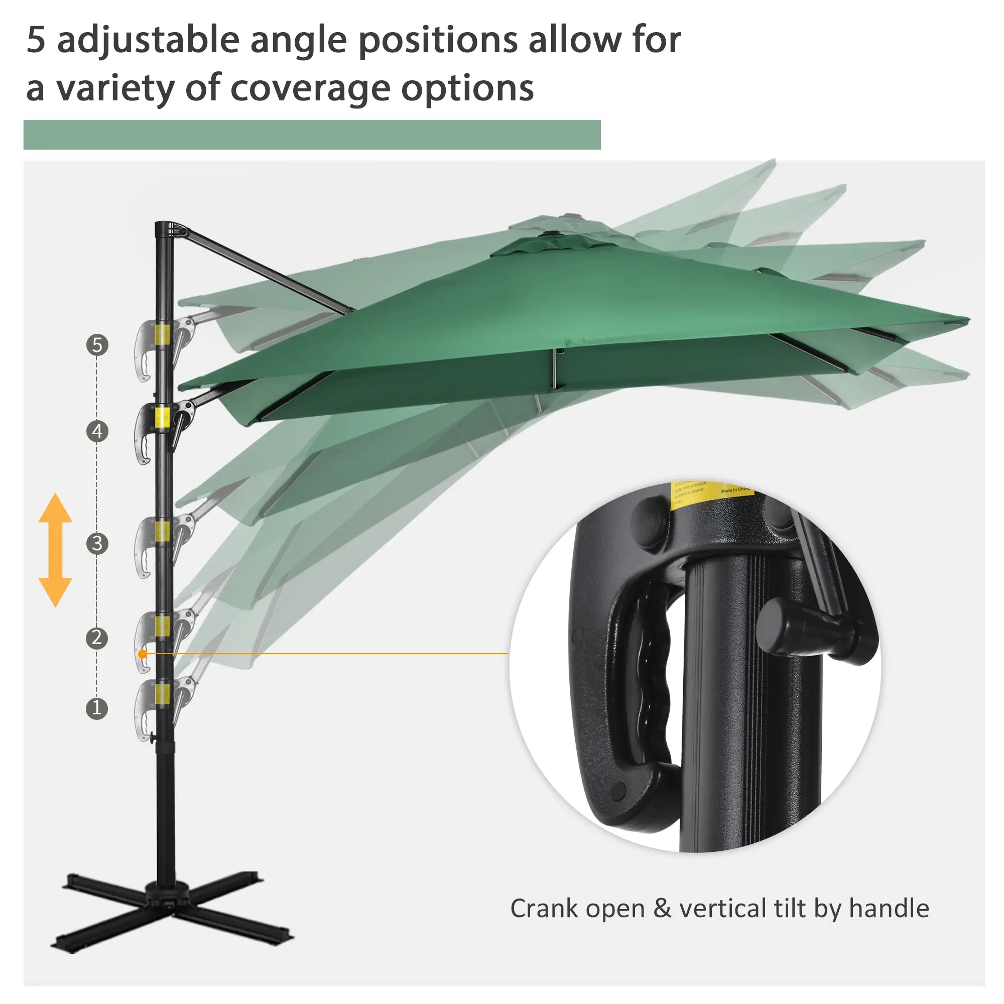 8' x 8' Square Cantilever Umbrella, 360° Rotation, Aluminum, Green Cantilever Umbrellas at Gallery Canada