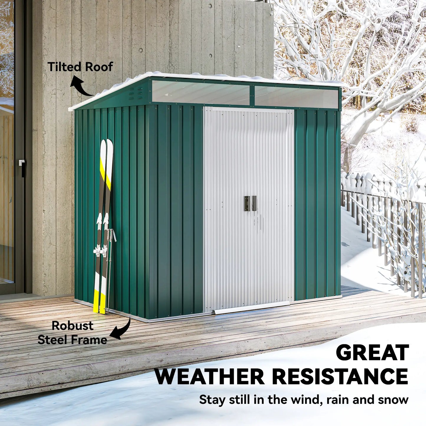 6.5x4FT Galvanised Metal Shed, Foundation Kit, Sliding Doors, Vents, Green Sheds at Gallery Canada