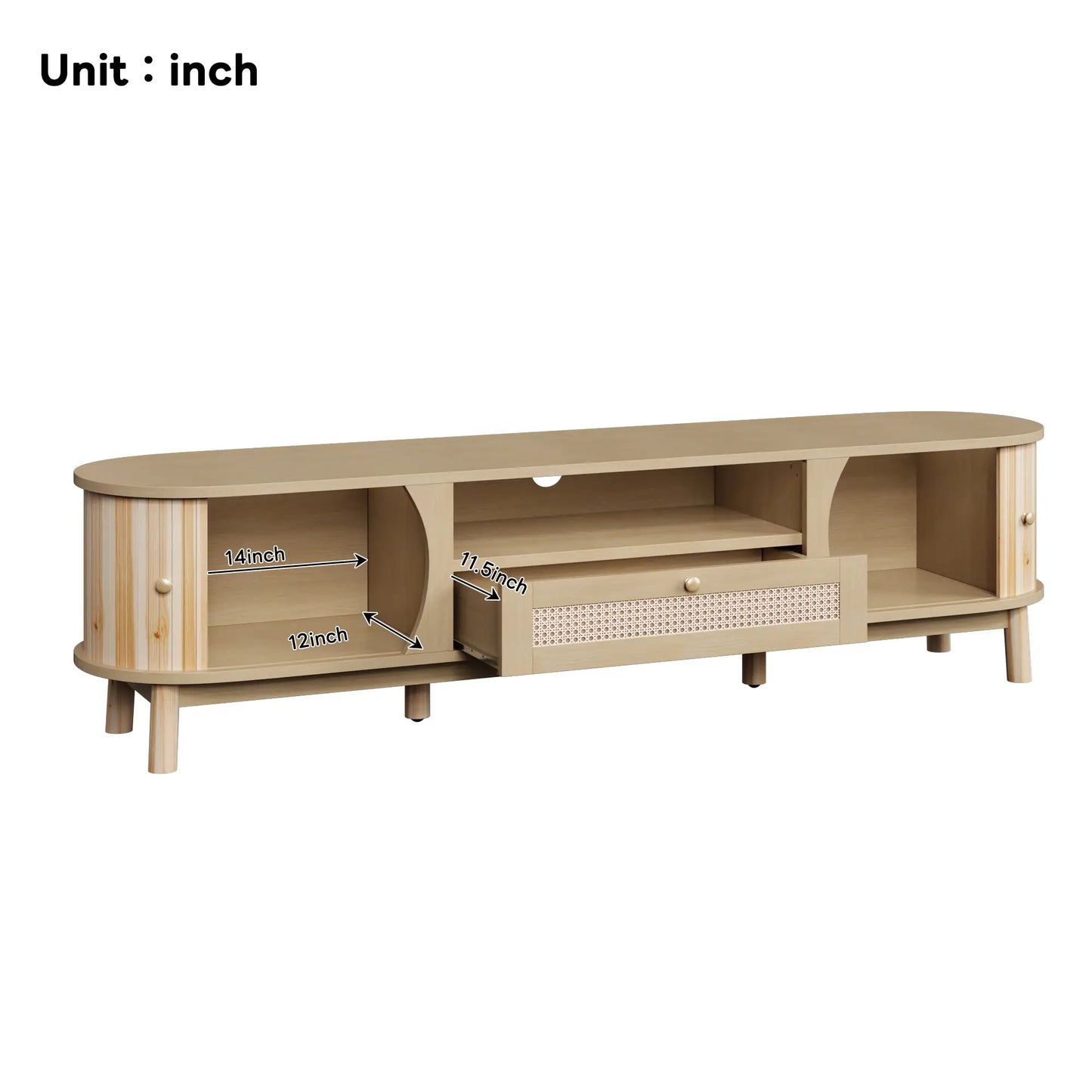 TV Stand, Solid Wood Doors, Drawers, 65" L x 14.5" W x 18" H, Natural TV Stands at Gallery Canada