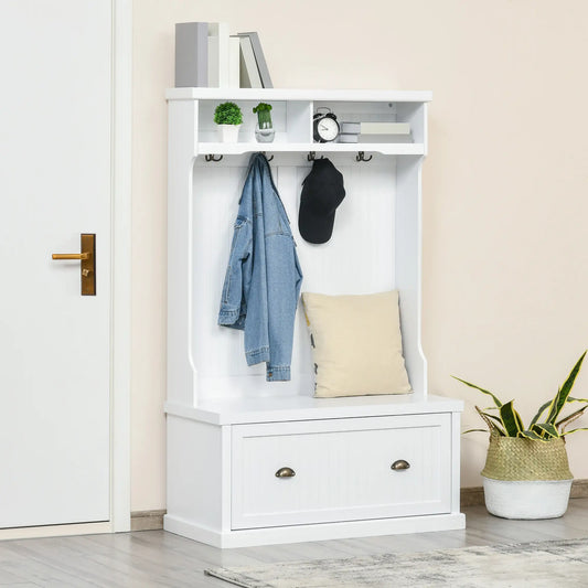 Modern Hall Tree, Coat Rack With Shoe Storage Bench, 3-in-1 Wardrobe, White Clothing Storage White at Gallery Canada