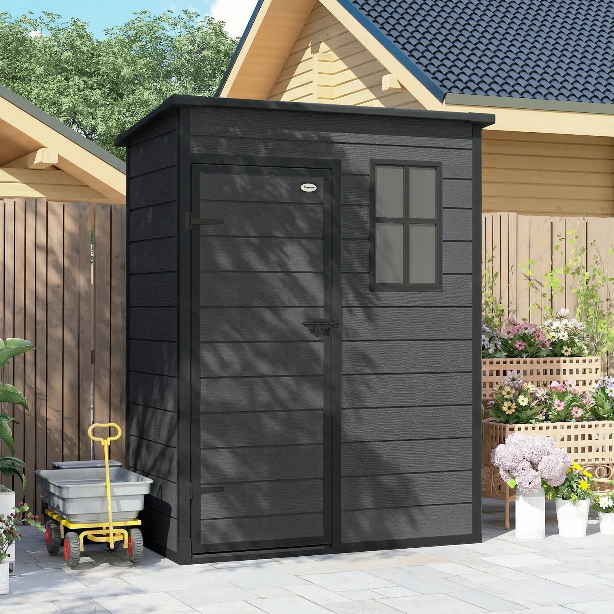 5 x 3FT Garden Shed With Floor, Lockable Door, Window, Vent, Dark Grey Sheds at Gallery Canada
