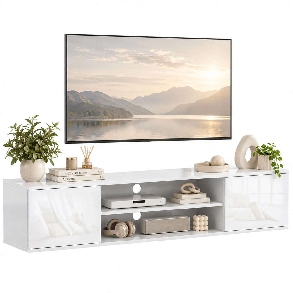 Floating TV Stand Cabinet for TVs up to 60", Wall Mounted TV Unit, White TV Stands at Gallery Canada
