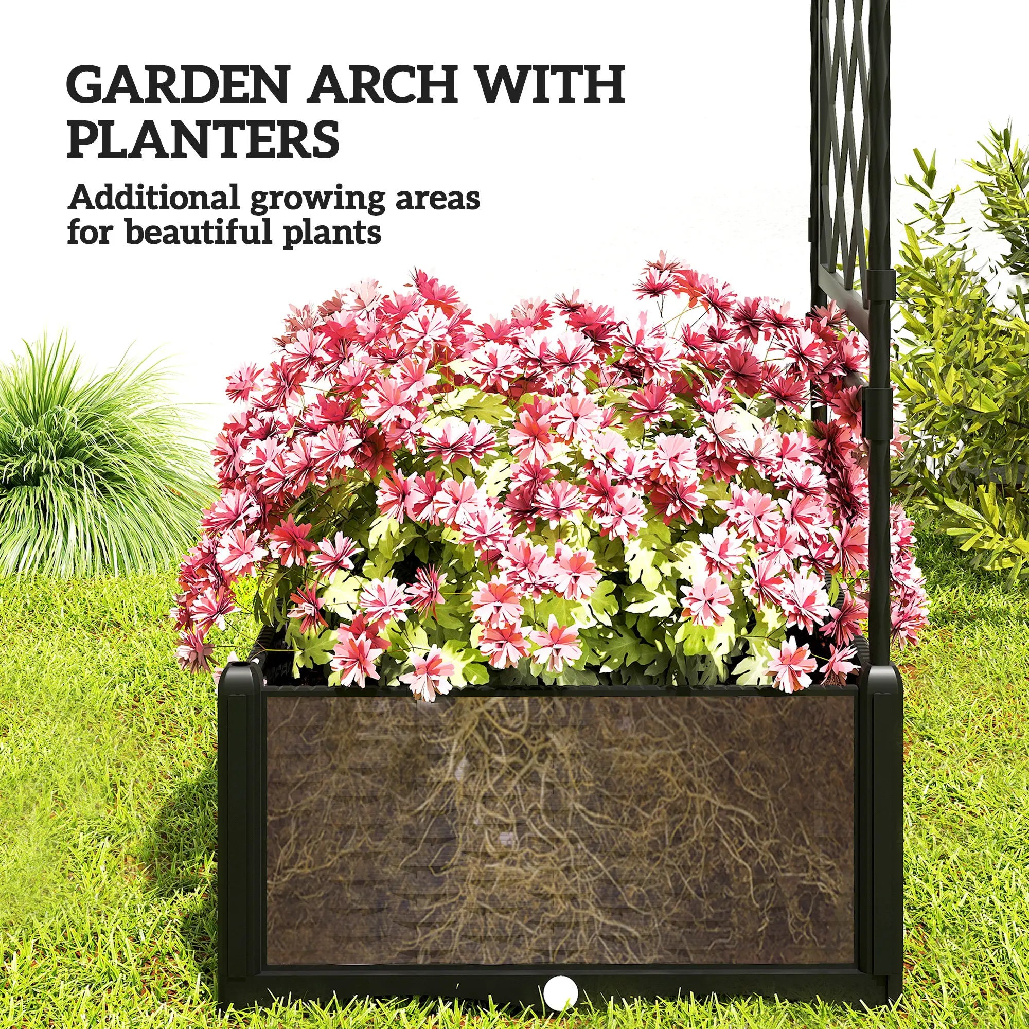 Garden Arch Trellis Arbor With 2 Planter Boxes, 109.4