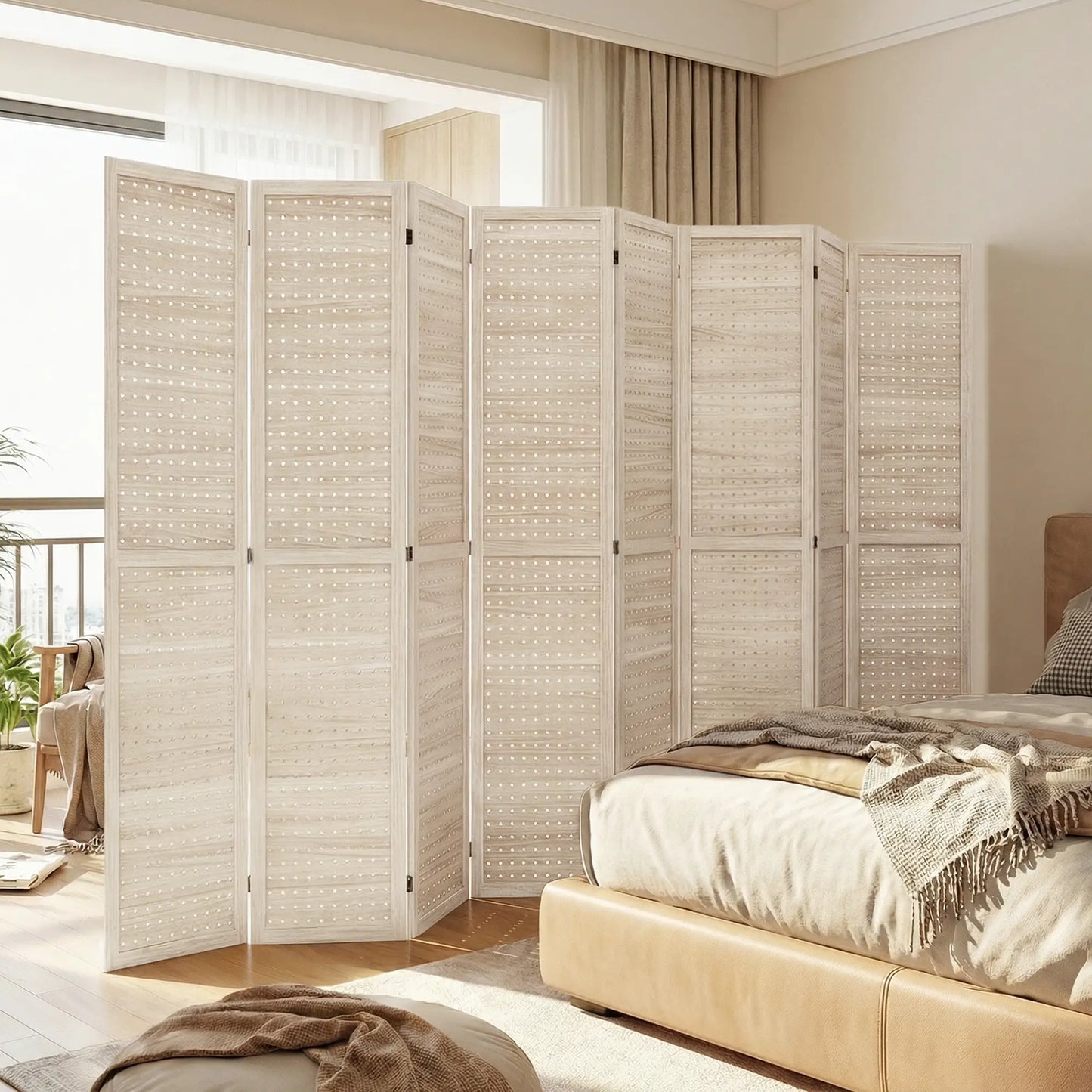 5.6 Ft. 8-Panel Room Divider, Pegboard Privacy Screen, Partition Wall, Natural Room Dividers at Gallery Canada