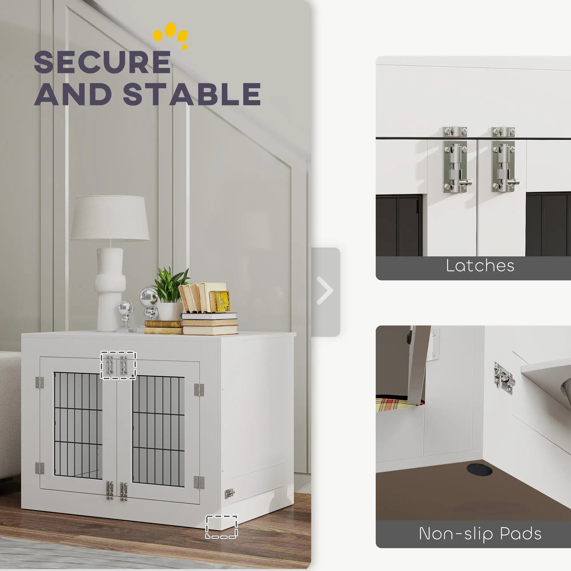 Dog Crate Furniture, 360° Rotatable Bowls, Two Doors, Medium Dogs, 31.5