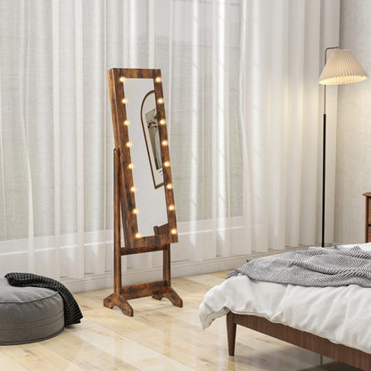 Free Standing Armoire Organizer, Lighted Mirrored Jewelry Cabinet, Angle Adjustable, 16 LED Lights, Rustic Brown, Brown Jewelry Armoire & Jewellery Mirror Cabinets at Gallery Canada