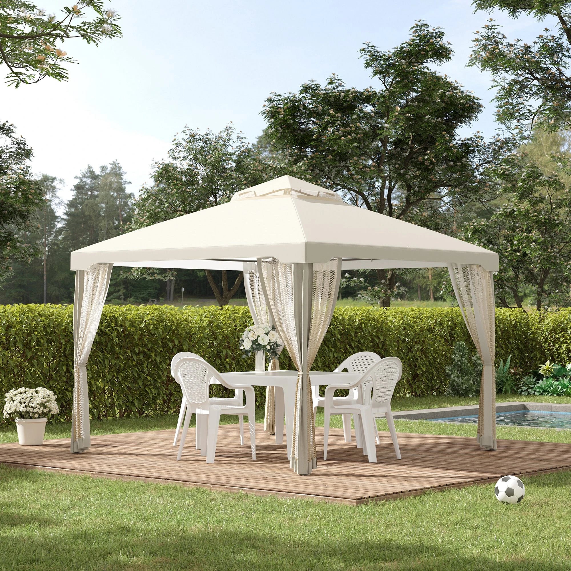 10' x 10' Patio Gazebo, Steel Frame, Mosquito Netting, Cream White Gazebos at Gallery Canada