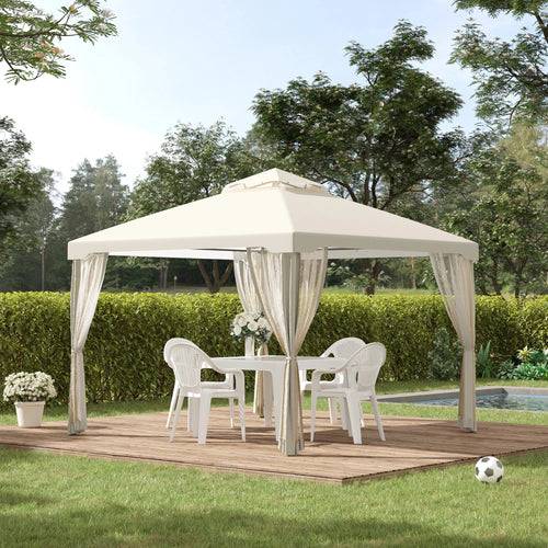 10' x 10' Patio Gazebo, Steel Frame, Mosquito Netting, Cream White