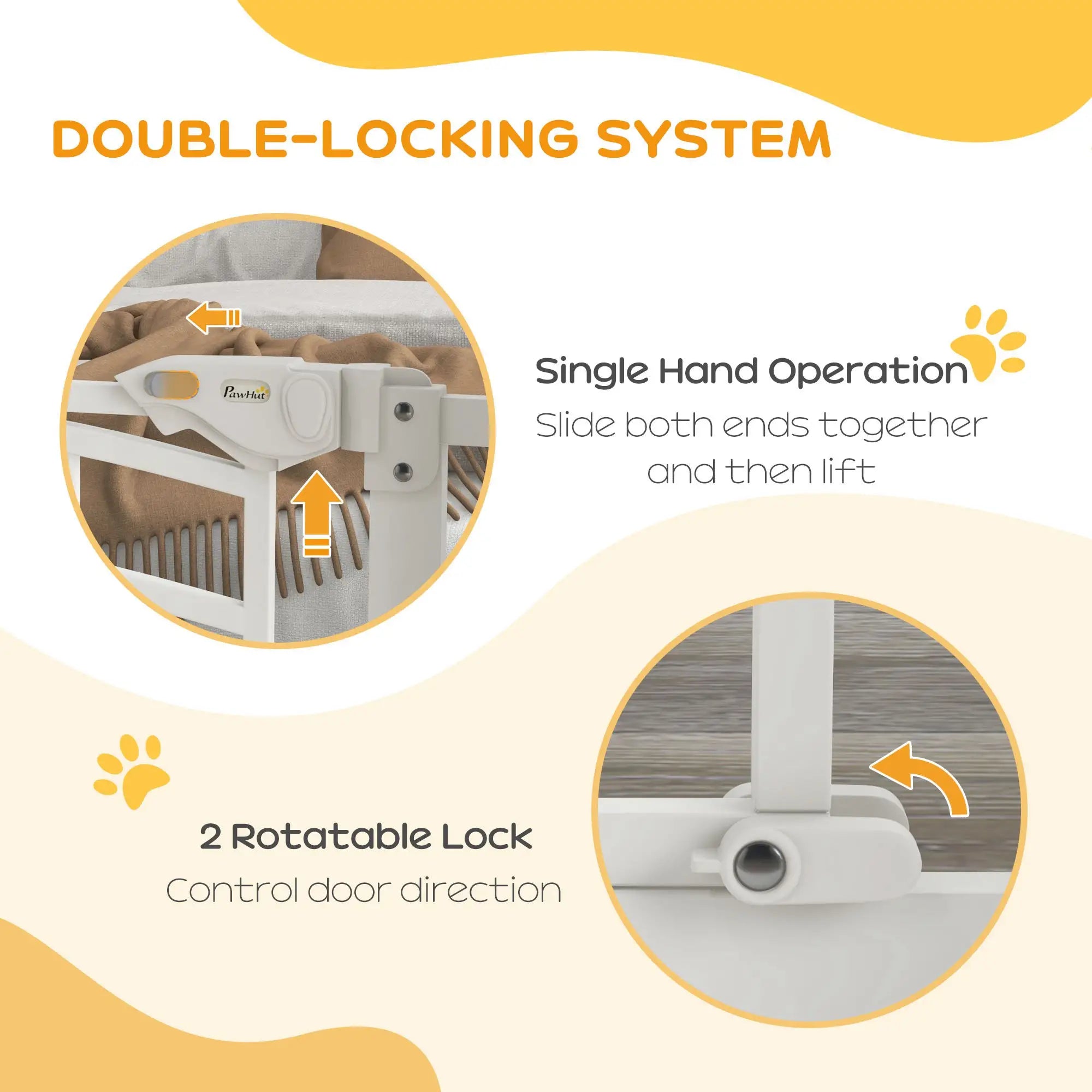 Auto-Close Pet Gate, Cat Door, Double Locking, Fits 29