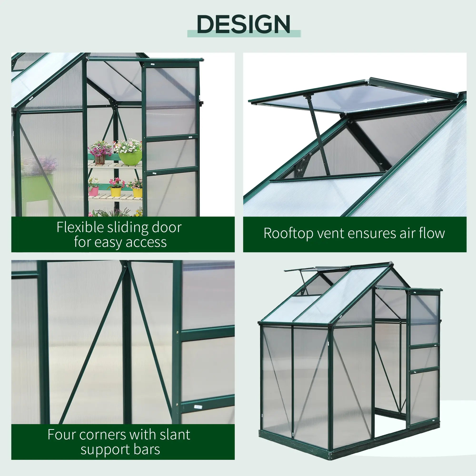 6.2' x 4.3' x 6.6' Polycarbonate Greenhouse, Walk-In, Galvanized Base, Aluminium Frame, Slide Door, Clear Walk In Greenhouses at Gallery Canada
