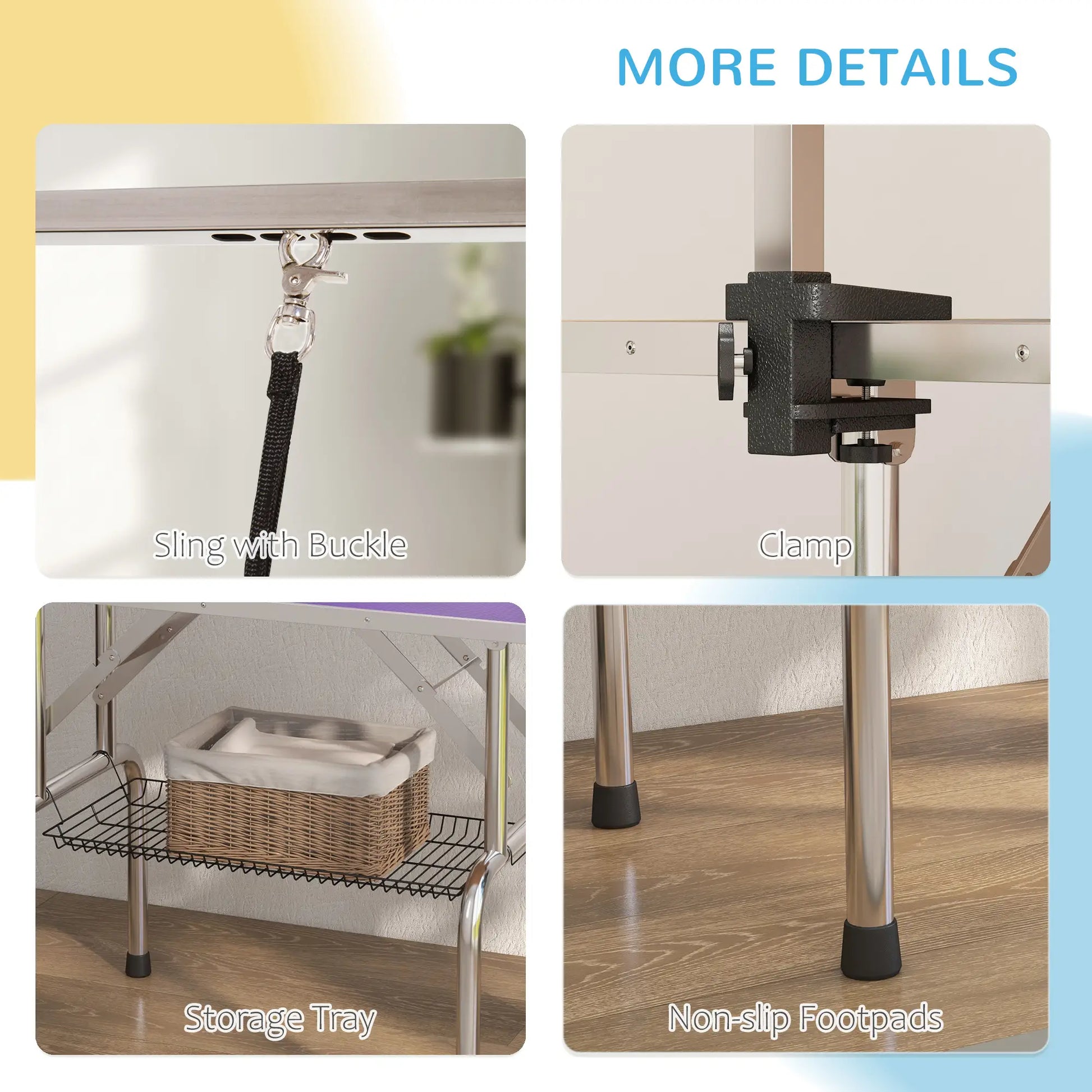 Adjustable Dog Grooming Table, 2 Safety Slings, Storage Basket, Purple Dog Grooming Tables at Gallery Canada