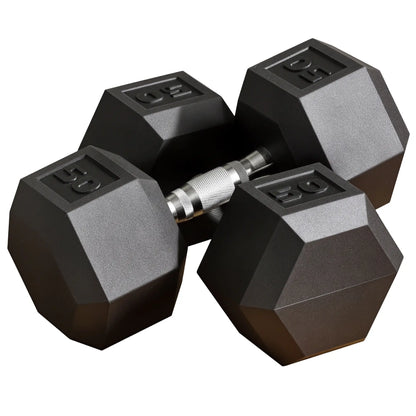 2 x 50lbs Hex Dumbbell Set, Rubber Weights, Non-Slip Handles, Anti-Roll Dumbbells & Barbells at Gallery Canada