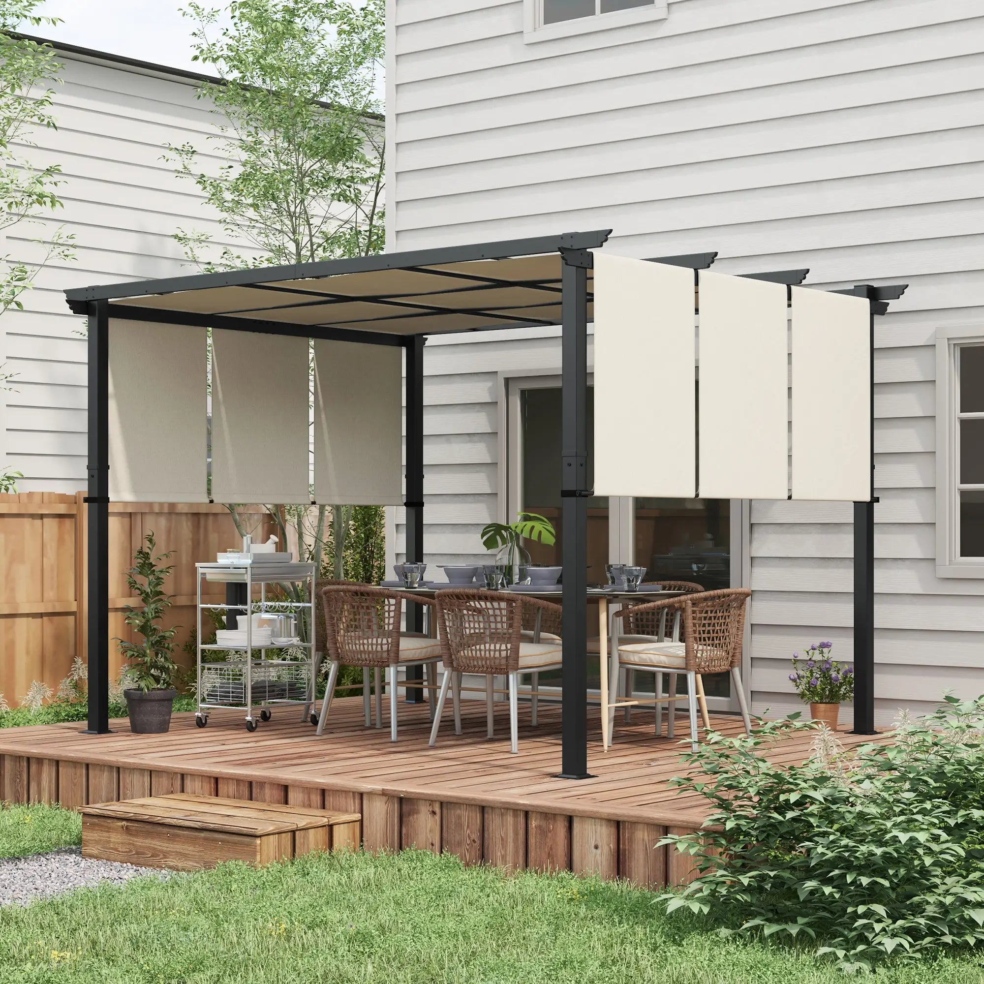 10' x 12' Metal Pergola With Retractable Canopy, For Garden Patio Backyard Deck Pergolas at Gallery Canada