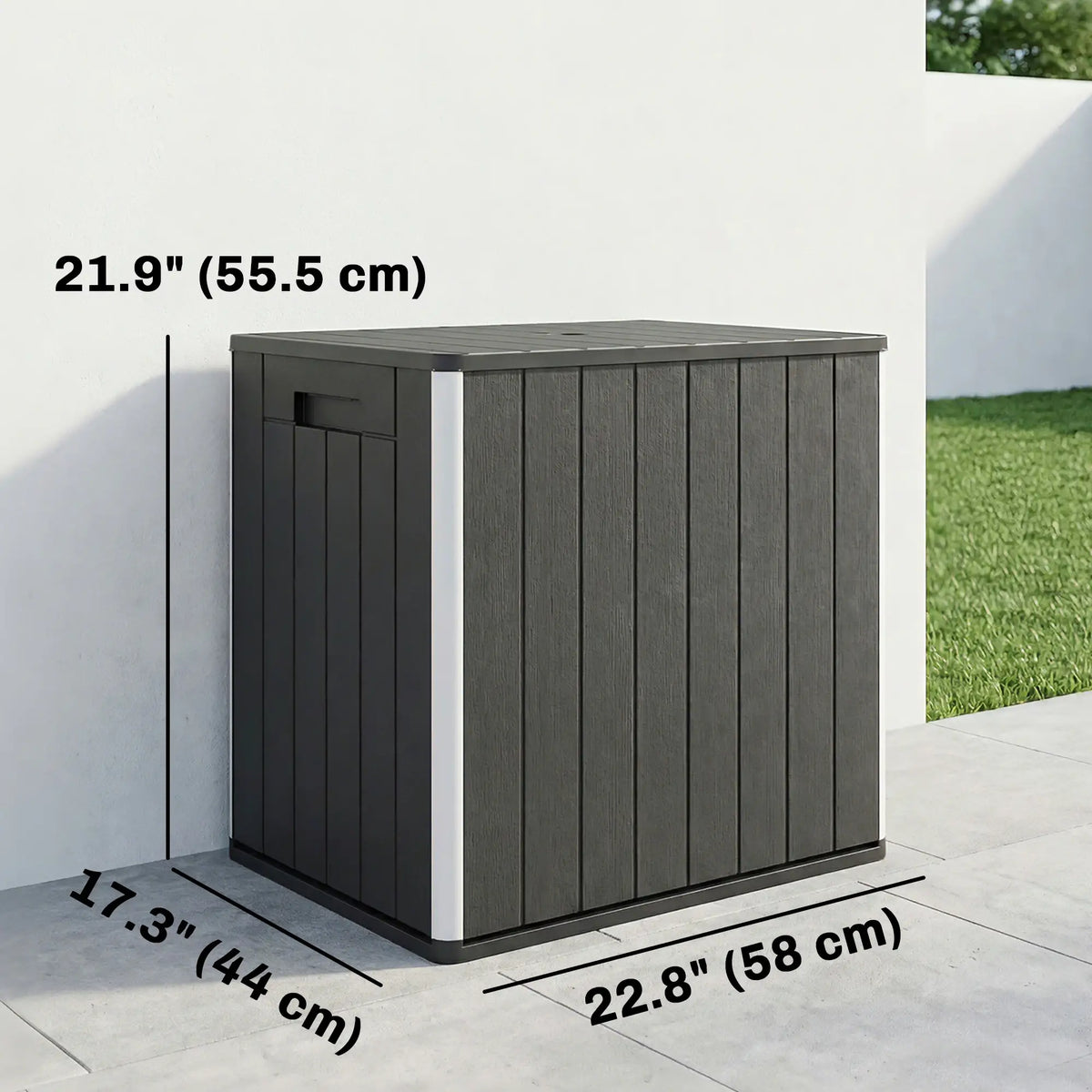 30 Gallon Storage Box, Outdoor Side Table with Umbrella Holder, Black Patio Storage Boxes at Gallery Canada