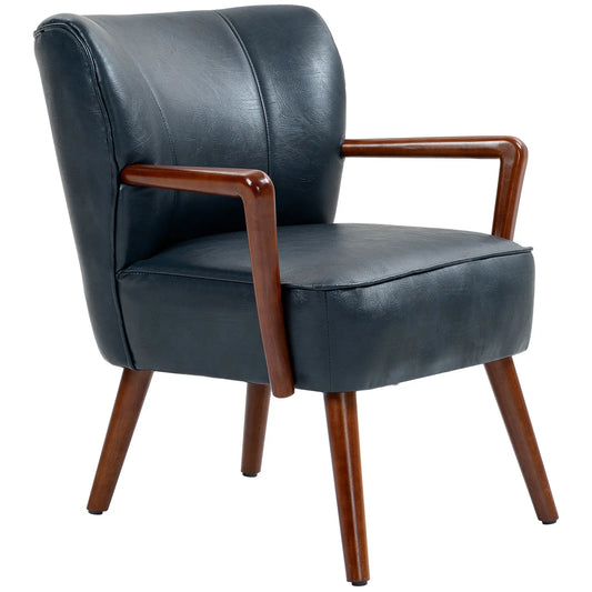 Modern Accent Chair, Faux Leather Upholstery, Wood Legs, Blue Accent Chairs Blue at Gallery Canada