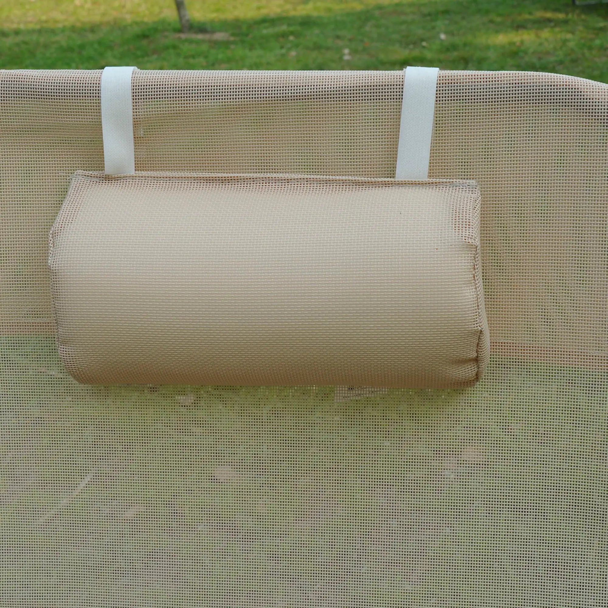 Outdoor Lounge Chair, Adjustable Reclining Folding Chaise, Beige Lounger Chairs at Gallery Canada