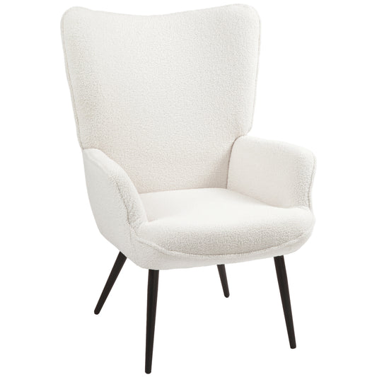 Accent Sherpa Chair, Upholstered Armchair, Fluffy Wingback Chair for Living Room, Reading Room, Cream White