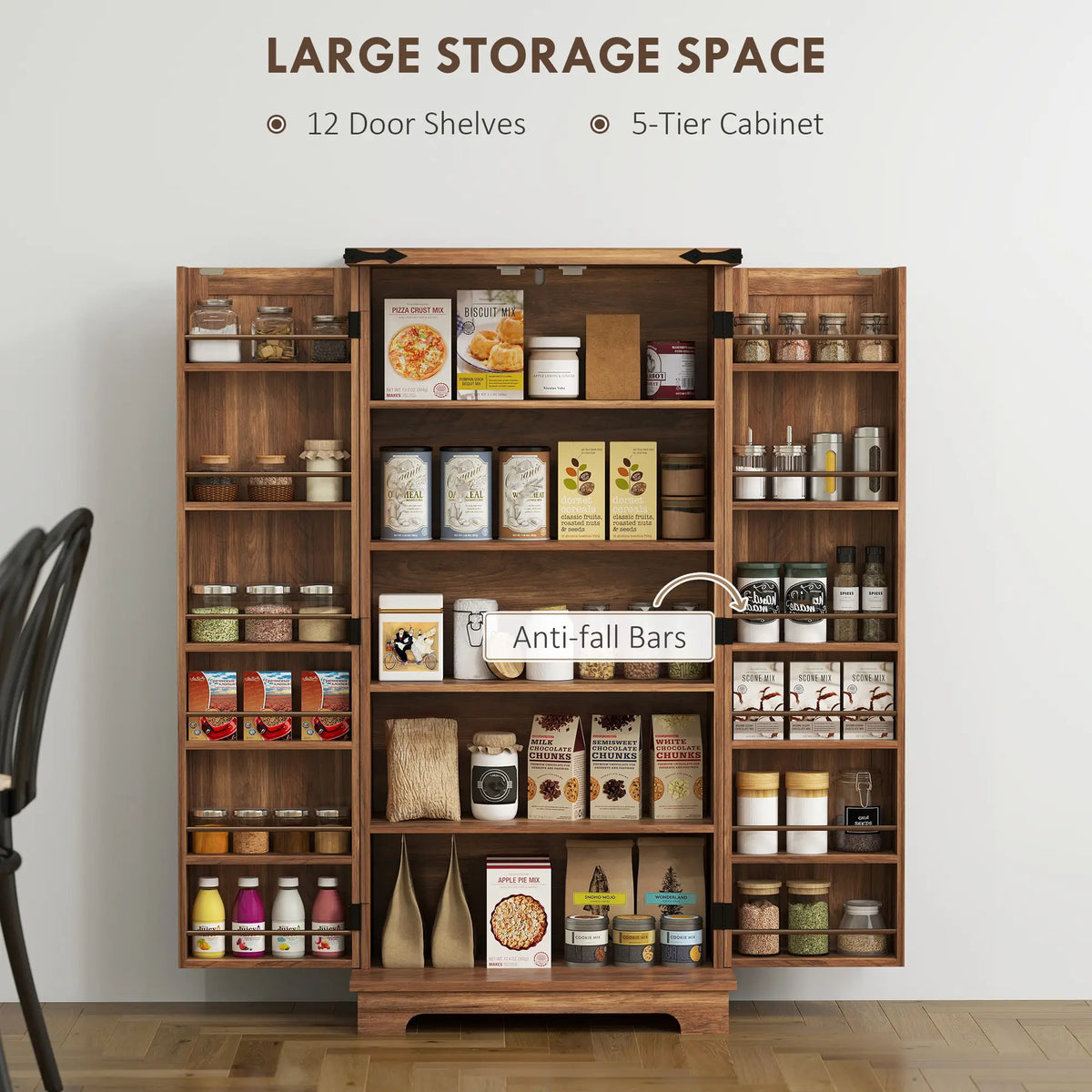 Armoire de cuisine de 47 pouces, étagères ajustables, marron