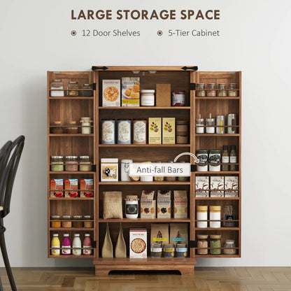 Armoire de cuisine de 47 pouces, étagères ajustables, marron