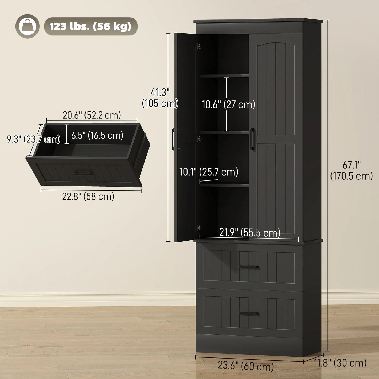 Tall Pantry Cabinet, 67", Kitchen Storage with Adjustable Shelves, Black Kitchen Pantry Cabinets at Gallery Canada