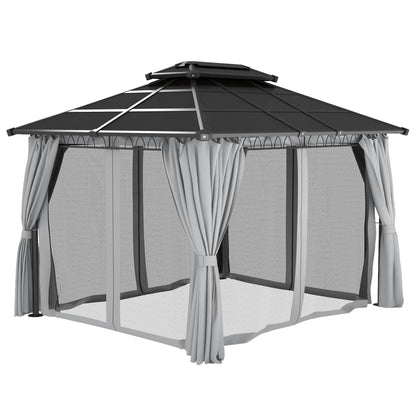 10' x 12' Outdoor Hardtop Gazebo, Steel Frame, Grey Gazebos Black Roof, Dark Grey Frame, Light Grey Curtains at Gallery Canada