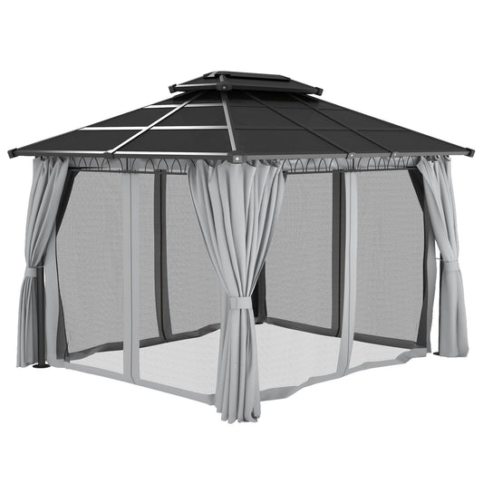 10' x 12' Outdoor Hardtop Gazebo, Steel Frame, Grey Gazebos Black Roof, Dark Grey Frame, Light Grey Curtains at Gallery Canada