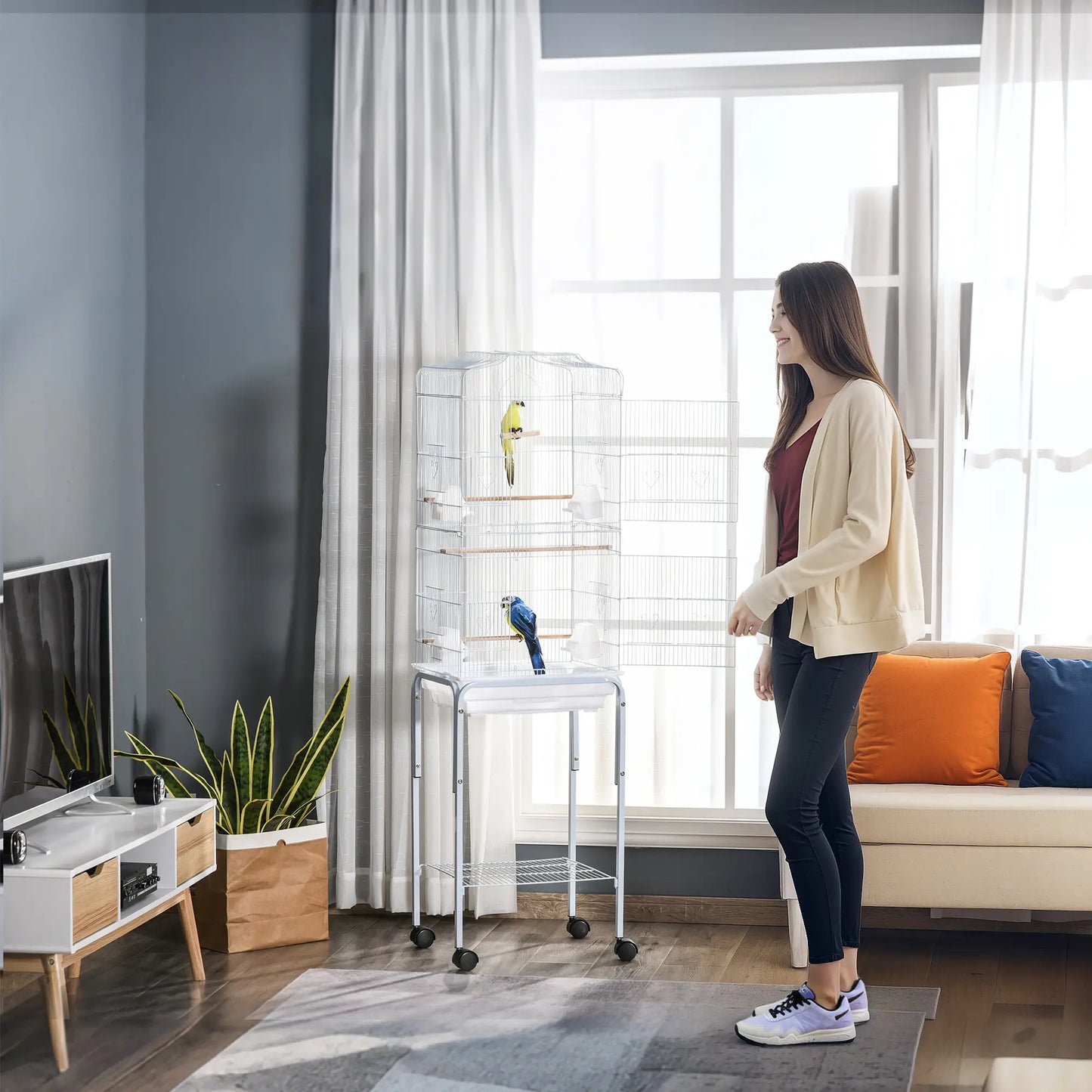 62" Rolling Bird Cage, Cockatoo House, Play Top, Storage Shelf, Wheels, White Bird Cages at Gallery Canada