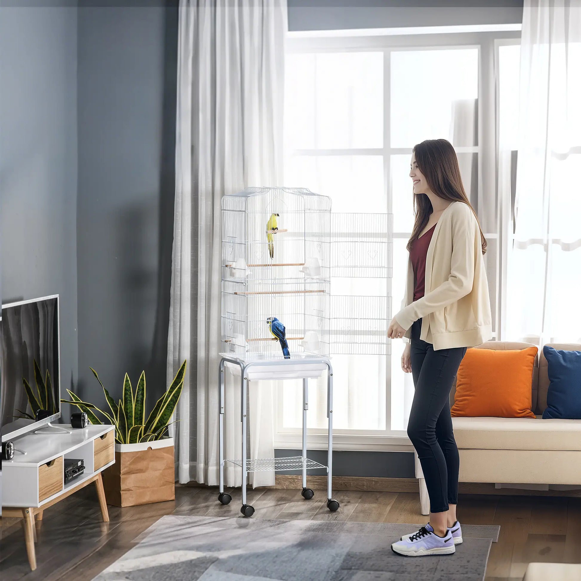 62" Rolling Bird Cage, Cockatoo House, Play Top, Storage Shelf, Wheels, White Bird Cages at Gallery Canada