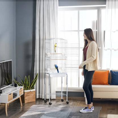 62" Rolling Bird Cage, Cockatoo House, Play Top, Storage Shelf, Wheels, White Bird Cages at Gallery Canada