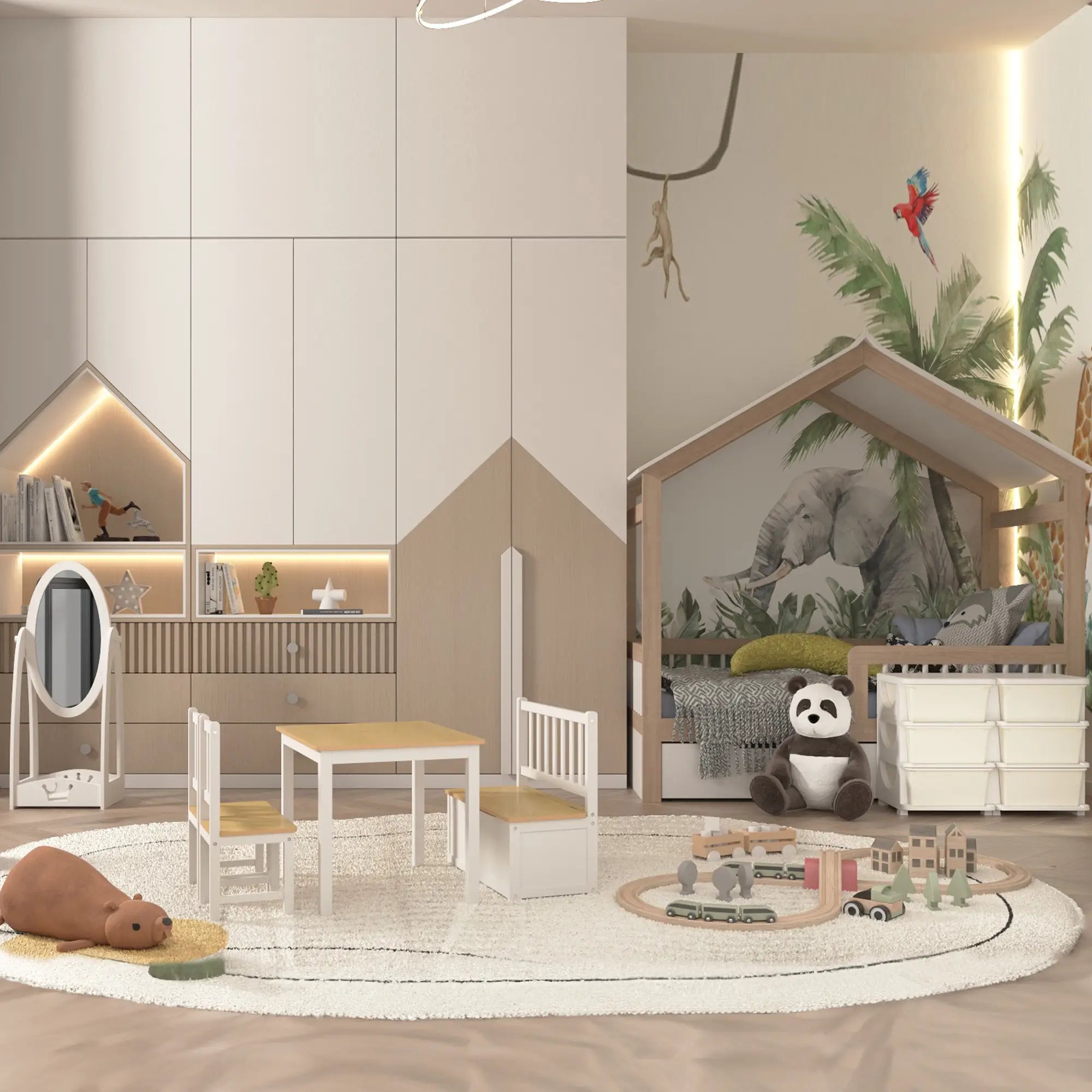 Kids Wood Table Chair Set, 4-Piece, Storage, Easy Clean, Natural, White Kids Table Sets at Gallery Canada