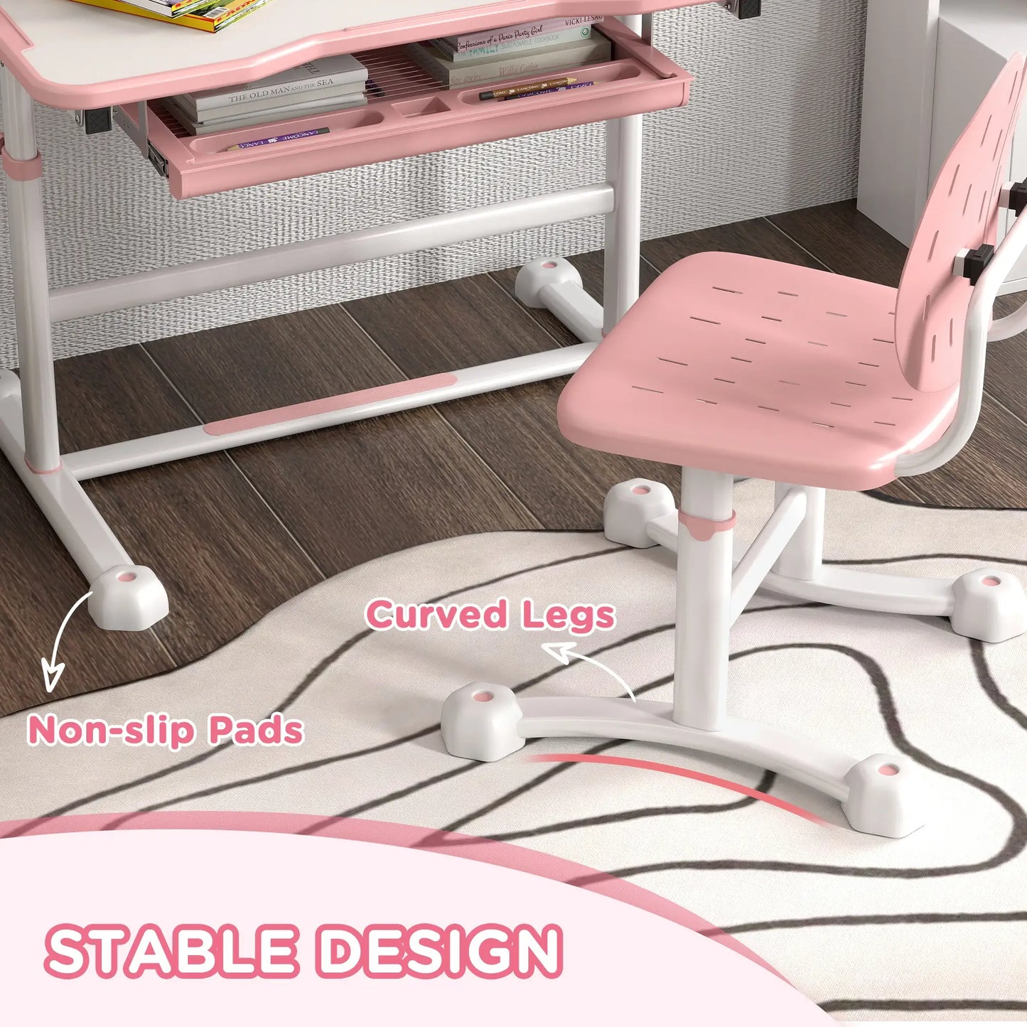 Adjustable Kids Desk and Chair Set, Tilt Desktop, Large Writing Board, Pink Kids Desk Sets at Gallery Canada