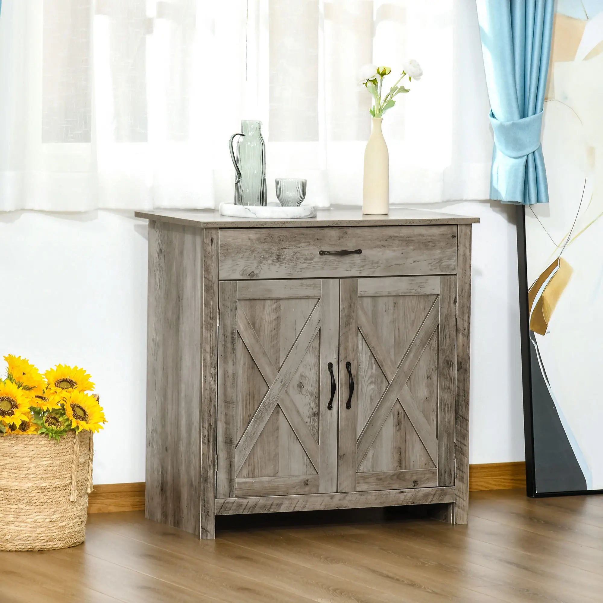 Farmhouse Sideboard Buffet, Storage Cabinet with Barn Doors, Ash Grey Bar Cabinets at Gallery Canada