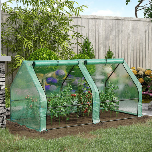 71" x 36" x 36" Portable Mini Greenhouse Tunnel Growing Tent Plants Flower Warm House w/ Zippered Roll-up Doors, PE Cover, Green - Gallery Canada