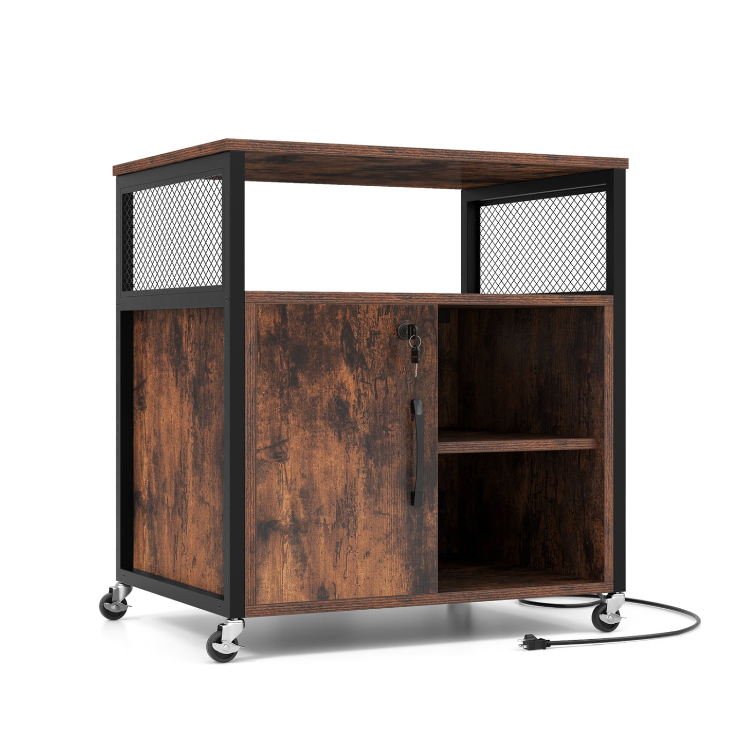 Armoire de classement mobile avec station de recharge, marron