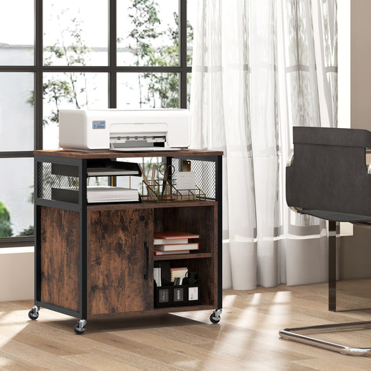 Mobile File Cabinet With Charging Station, Brown