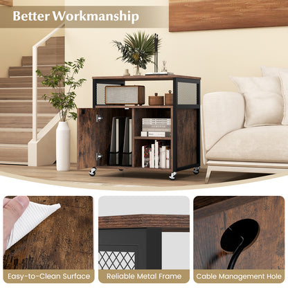 Armoire de classement mobile avec station de recharge, marron