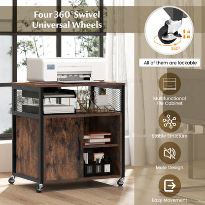 Armoire de classement mobile avec station de recharge, marron
