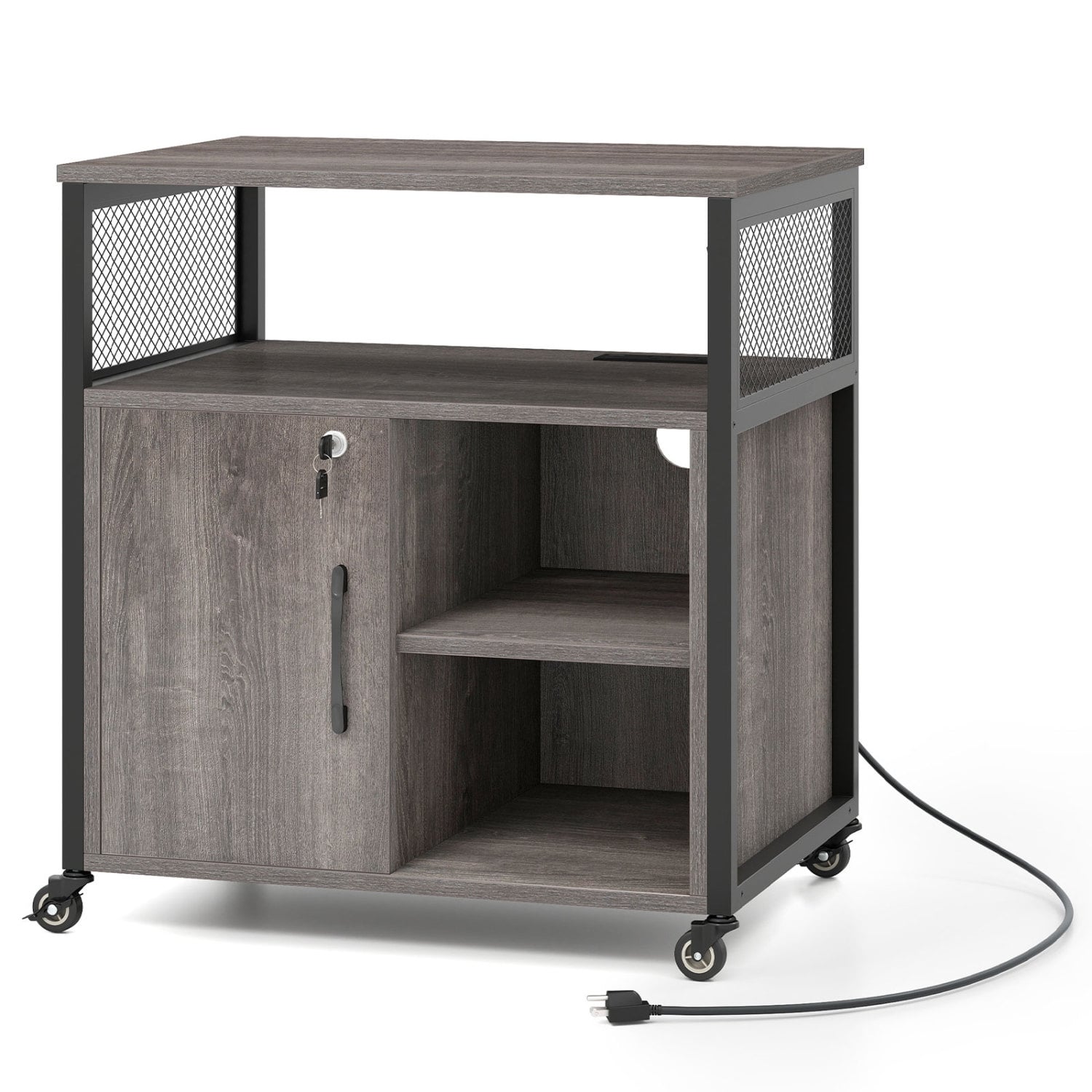 Mobile File Cabinet With Charging Station, Cable Management Hole, Gray File Cabinets Gray at Gallery Canada